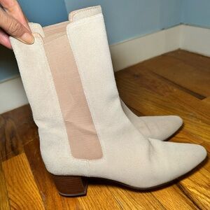 Baby Pink Suede J.Crew Mid-Calf Block Heel Boots
